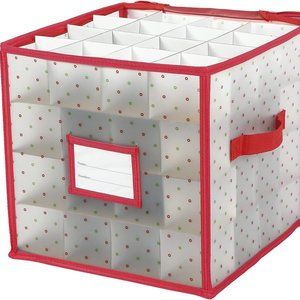 Plastic Christmas Ornament Storage Box Zippered Closure - Stores up to‎ 64